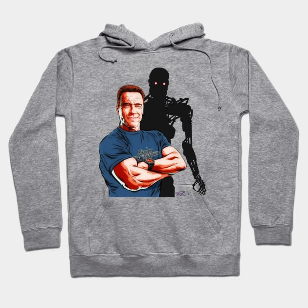 Arnold Schwarzenegger - An illustration by Paul Cemmick Hoodie by PLAYDIGITAL2020